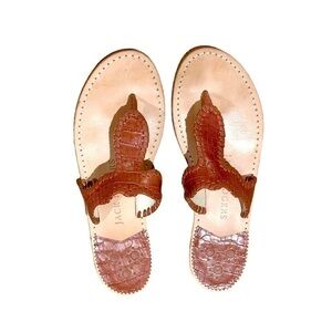 Jack Rogers | Women's Jackie Croc Embossed Leather Thong Sandals Brown, Size 8